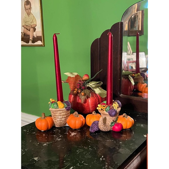 Partylite Harvest Time Cornucopia Taper Candle Holders  Thanksgiving Table Decor - Picture 1 of 10